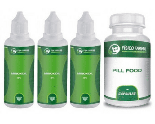 Kit com3 frascos de Minoxidil 100ml + Pill Food 60 cápsulas